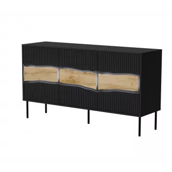 Komoda cama meble INSERTO 3D 143,5×40×80 cm czarna z LED, płyta wiórowa, rama 16 mm