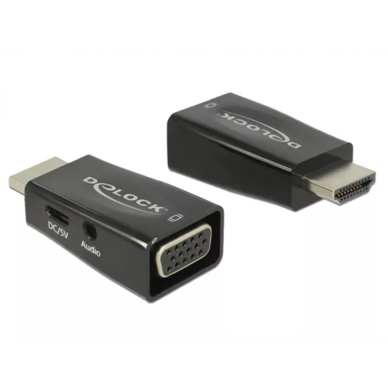Adapter przejściówka DeLOCK 65901 HDMI A na VGA i audio 3,5 mm czarny