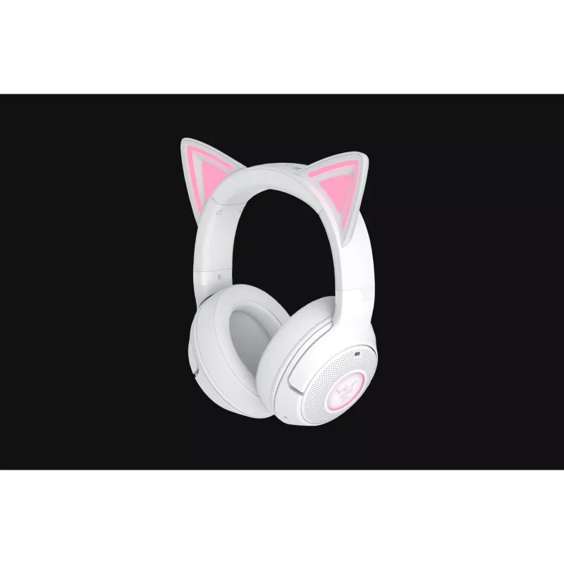 Bezprzewodowy zestaw słuchawkowy gamingowy Razer Kraken Kitty V2 BT biały z Bluetooth, dźwiękiem przestrzennym THX Spatial Audio, podświetleniem RGB