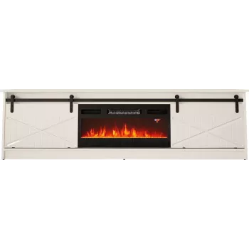 Szafka RTV z kominkiem elektrycznym Cama Meble model GRANERO RTV GRANERO + KOM B/B, 200x56,7x35 cm, biały/biały połysk, 2 drzwi, 2 półki, MDF/płyta wiórowa