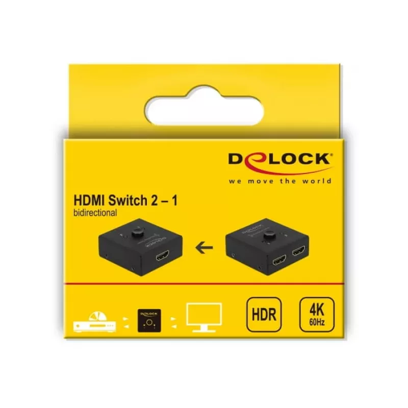 DeLock HDMI 2 - 1 dwukierunkowy 4K 60 Hz kompaktowy – pudełko detaliczne – przełącznik wideo/audio – 2 x HDMI – komputer stacjonarny (64072)