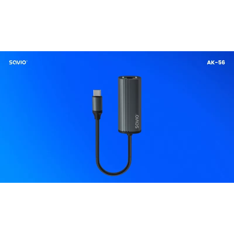 SAVIO Adapter USB-C 3.1 Gen.1 (M) na RJ-45 Gigabit Ethernet (F), 1000 Mbps, AK-56, szary