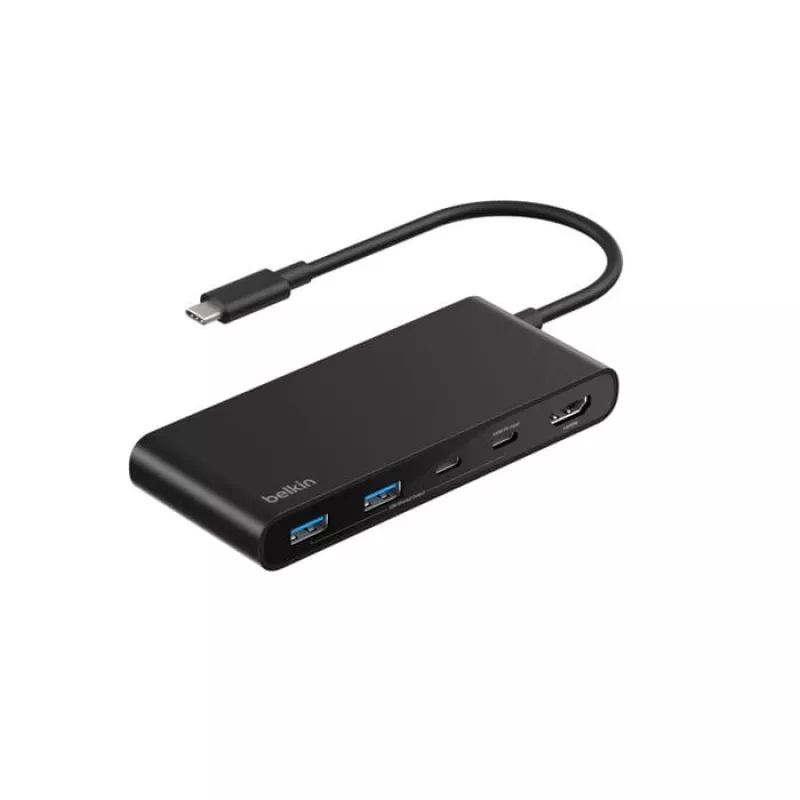 Belkin Connect, USB Type-C, HDMI, USB 2.0 Type-A, USB 3.2 Gen 1 (3.1 Gen 1) Type-C, MicroSD (TransFlash), SD, Czarny, Kabel okrągły, 0,2 m