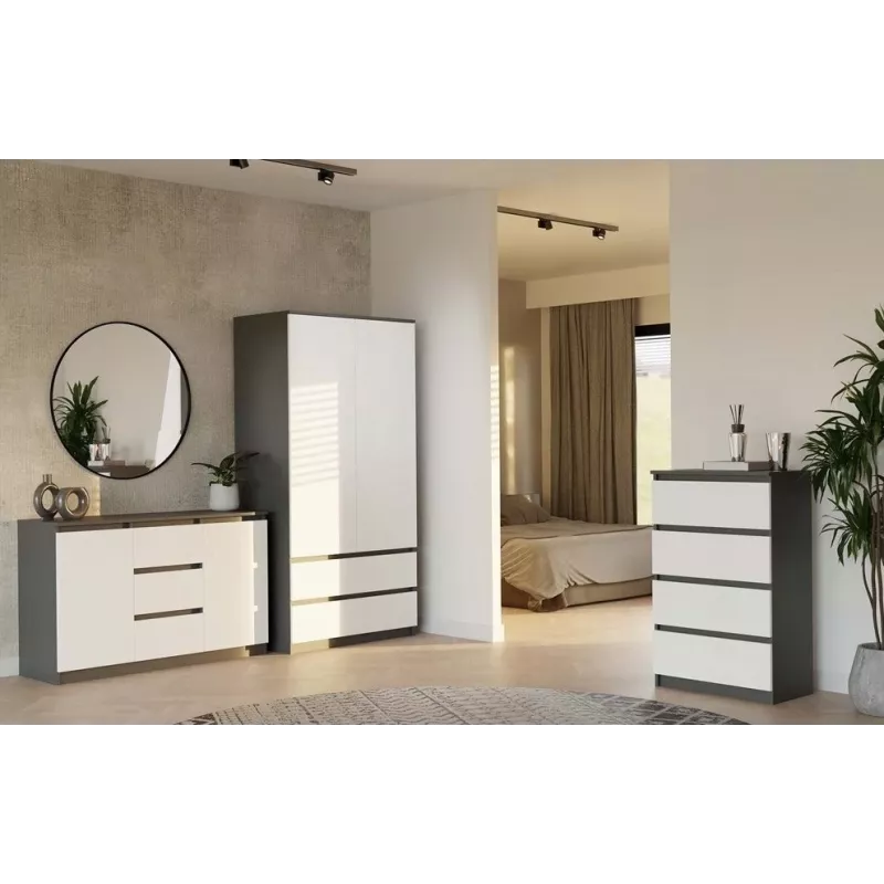 Komoda 2 drzwi 3 szuflady top e shop M-MP-K-MAL-2D3S-ANTBIA — rama antracytowa, białe drzwi, 1200×750×400 mm