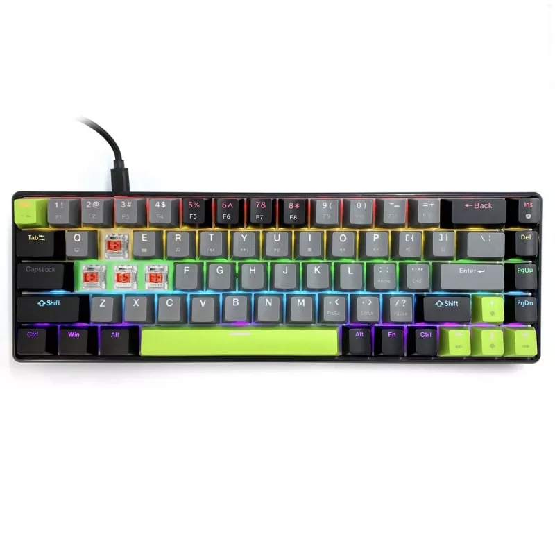 Klawiatura mechaniczna MEDIA-TECH MT1260 czerwony Core MX60, układ 60%, przełączniki CHERRY MX czerwony, podświetlenie RGB, USB, zielona