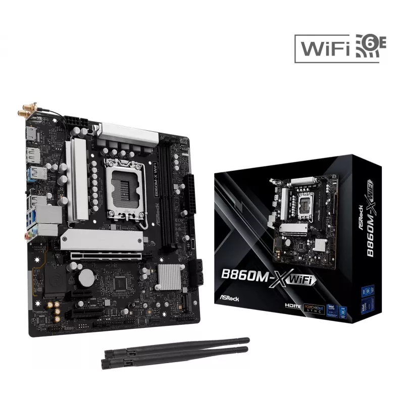 Płyta główna ASRock B860M-X WiFi — Intel B860, LGA 1851, micro ATX, DDR5, 2x DIMM, 4x M.2, 2.5Gb LAN, Wi‑Fi 6E, Bluetooth 5.3