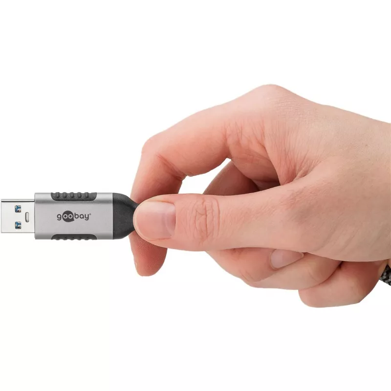 Kabel Ethernet USB-A 3.2 Gen1 Wtyk > RJ-45 Wtyk, Adapter LAN czarny/srebrny, 1,5 metra, pleciony oplot tekstylny