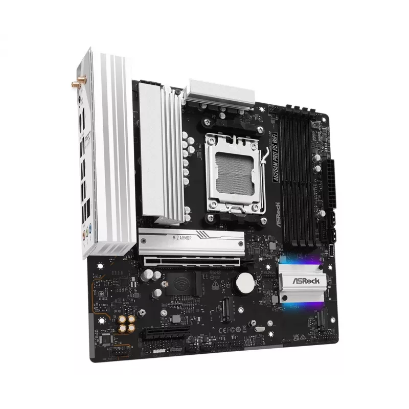 Płyta główna ASROCK A620AM PRO RS WIFI AM5 microATX, AMD A620, 4×DDR5, Wi‑Fi, HDMI, DP, 3×M.2, 2×SATA, dźwięk 7.1, LAN 1Gb