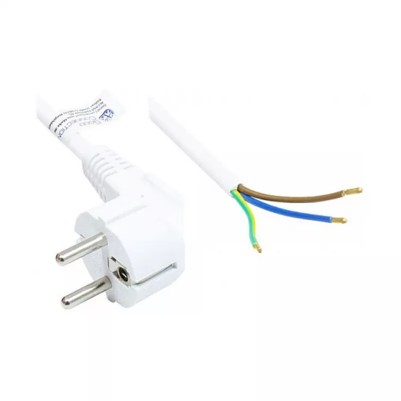 Netzkabel Schutzkontakt-Stecker Typ E+F (CEE 7/7, gewinkelt) an abisolierte Enden, weiß, 0,75 mm², 2 m, Good Connections® (P0185-W020)