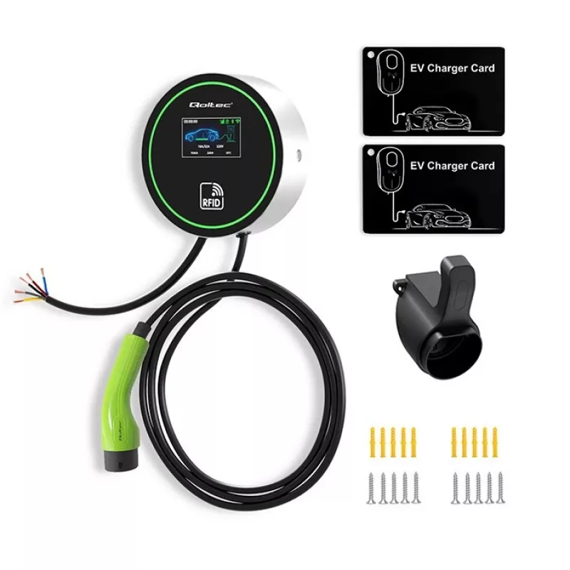 Stacja ładowania EV QOLTEC 52432 Type2 22 kW WiFi z wyświetlaczem LCD