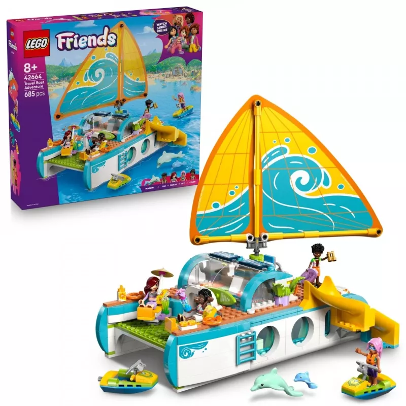 LEGO Friends zestaw Łódź turystyczna 42664 — 685 elementów, 4 minilaleczki, wiek 8+, 260×190×320 mm