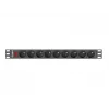 Jednostka dystrybucji zasilania LANBERG PDU-09E-0300-BK — 9x gniazd typu E, 16 A, 220–250 V, kabel 3 m, 1U, stojak 19 cali