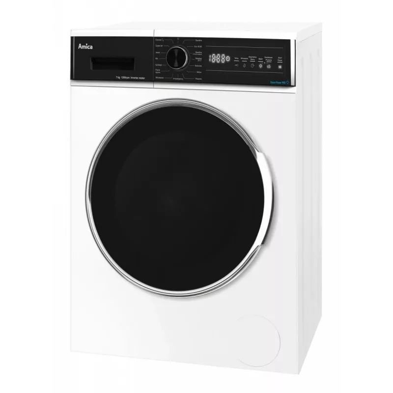 Pralka wolnostojąca AMICA WA3S712BLiSHB, 7 kg, 1200 obr./min, 2100 W, wyświetlacz LED, czarne drzwi