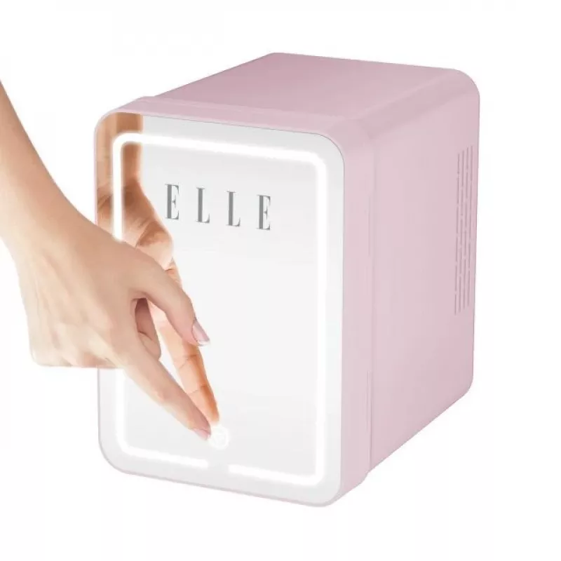 Mini lodówka z podświetlanym lusterkiem LED Elle ESDAFX04PUEU 4 L, fioletowa
