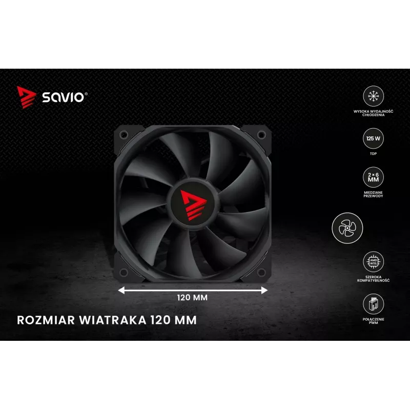 Chłodzenie procesora SAVIO SAVGCOFROSTX2 120 mm czarny, 2 rurki cieplne, 800–1800 RPM, 4‑pin
