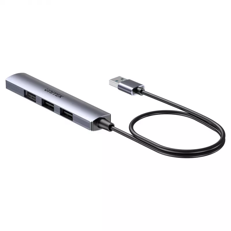 Koncentrator USB Unitek H1208CGY01 — 4-portowy USB 3.0 (5 Gb/s), wstecznie kompatybilny z USB 2.0, aluminium