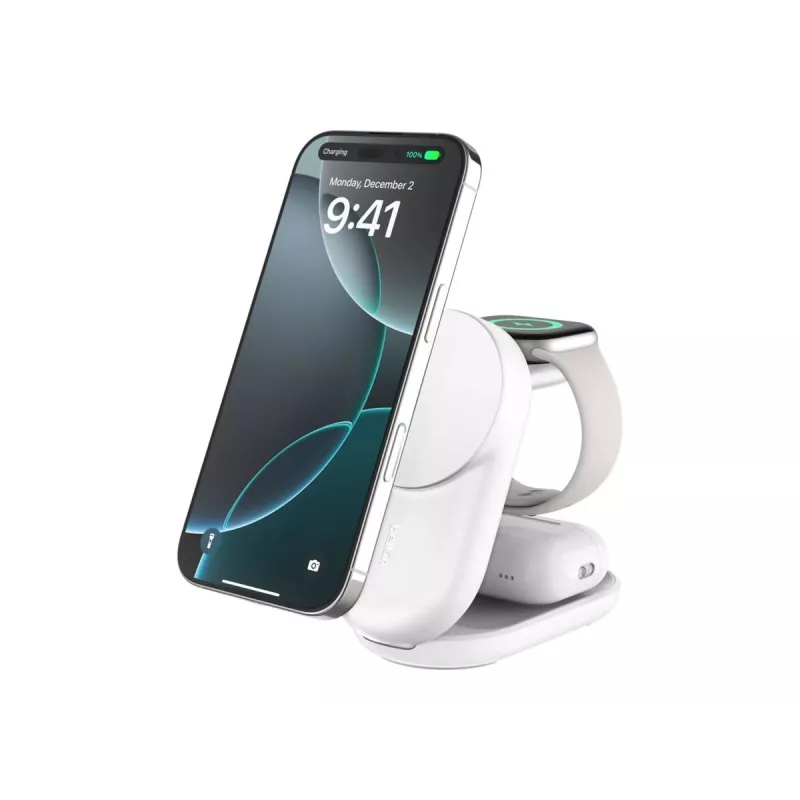 Ładowarka wewnętrzna Belkin UltraCharge 25 W Qi2 3 w 1 magnetyczna UE biała okrągła