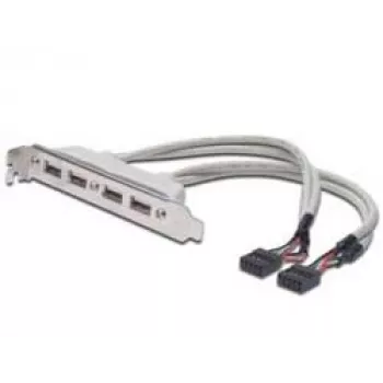 Kabel wspornika gniazda USB 2.0 HighSpeed typ 2xIDC (5pin)/4xUSB A M/Ż szary 0,25m