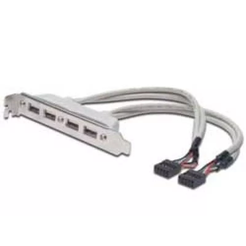 Kabel wspornika gniazda USB 2.0 HighSpeed typ 2xIDC (5pin)/4xUSB A M/Ż szary 0,25m