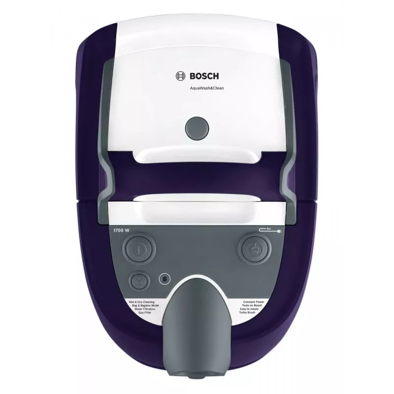 Odkurzacz do czyszczenia na mokro i sucho Bosch BWD 41740 AquaWash&Clean — 1700 W, zbiornik 5 l, filtr EPA, rura teleskopowa, promień roboczy 9 m, fioletowy