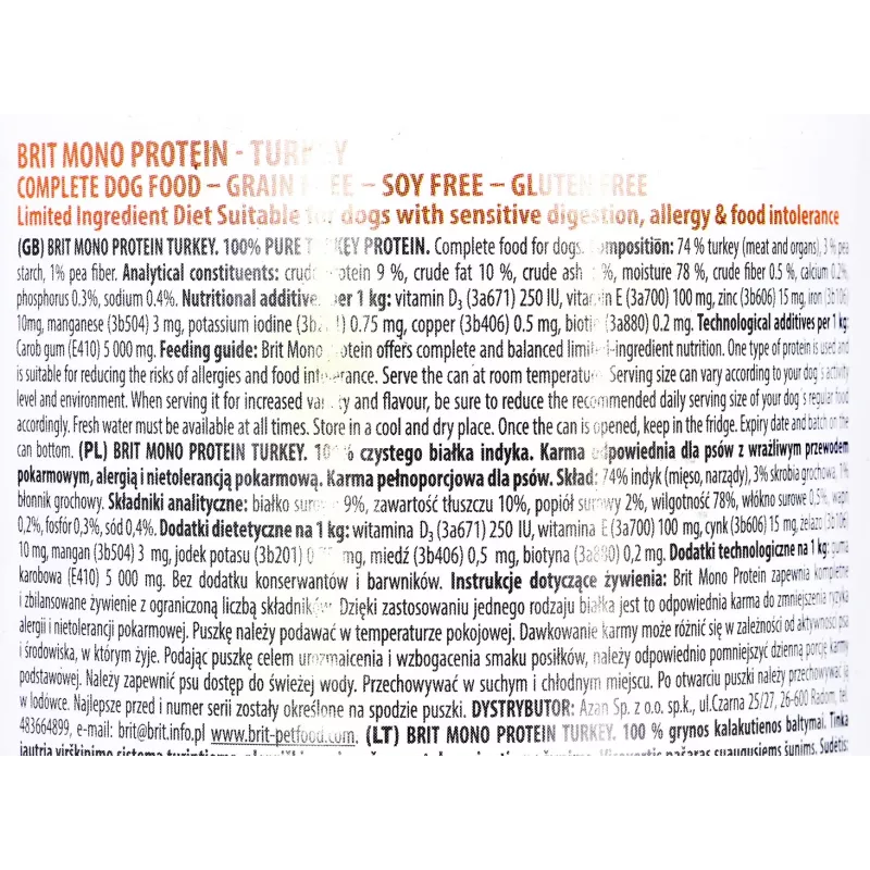 BRIT Mono Protein Turkey - Mokra karma dla psa - 400 g