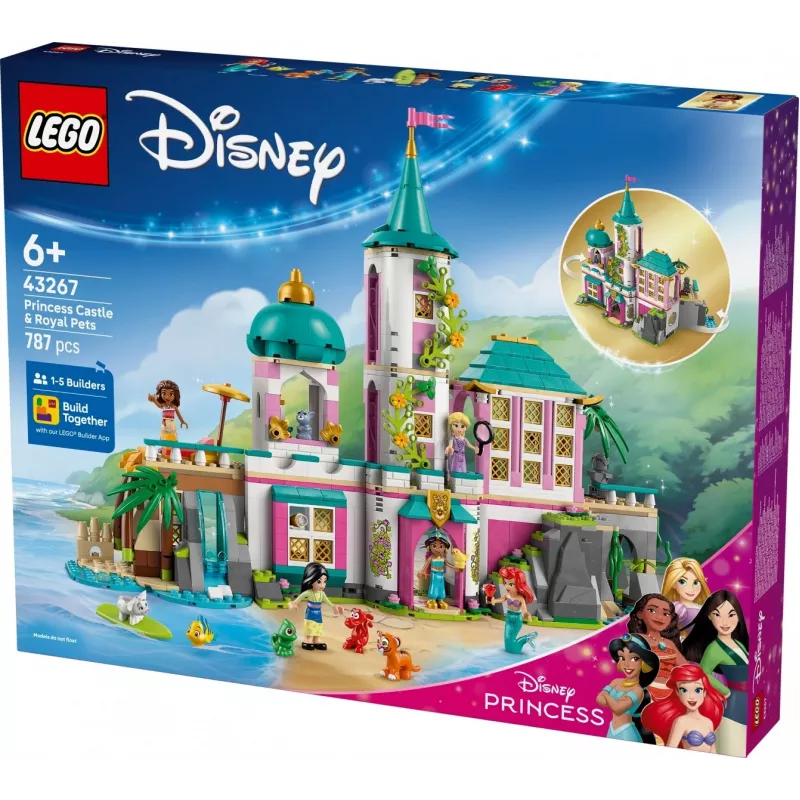 LEGO Disney Princess Castle and Royal Pets building set 43267 — 787 elementów, 5 minifigurek, wiek 6+, 320×460×100 mm