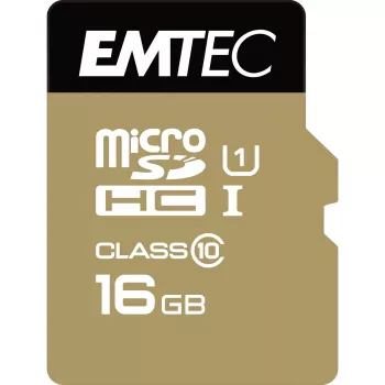 EMTEC Gold+ - Karta pamięci flash (z adapterem SD) - 16 GB - Klasa 10 - microSD - Złota (ECMSDM16GHC10GP)