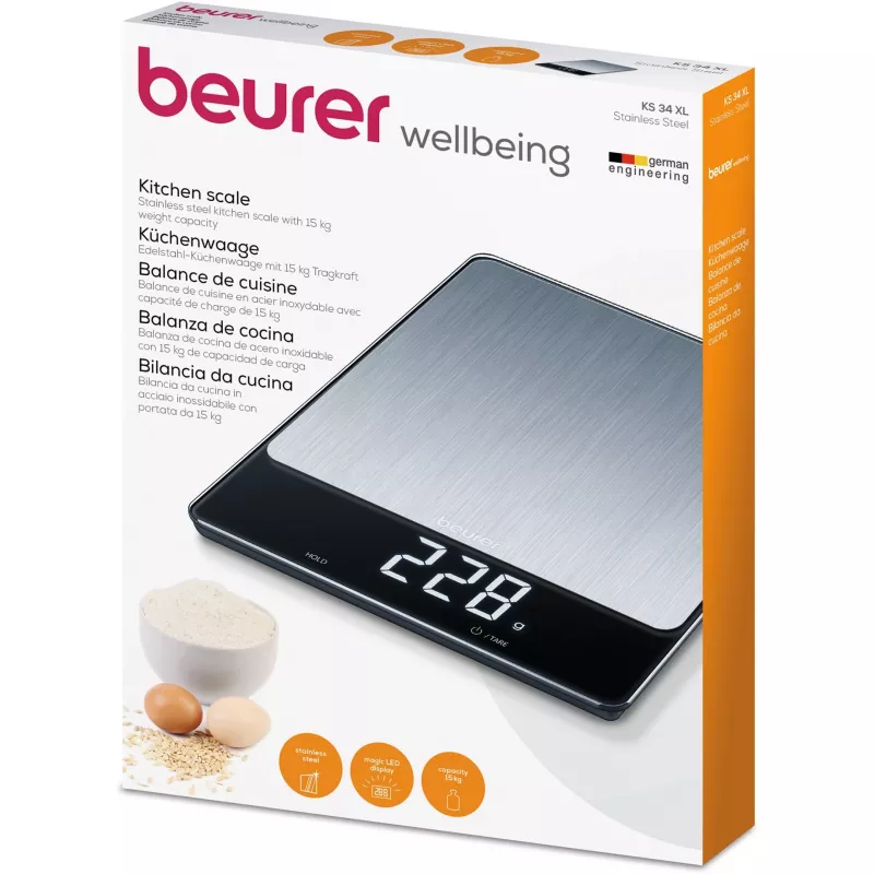 Waga kuchenna Beurer KS 34 XL stal nierdzewna, udźwig 5 kg, dokładność 1 g