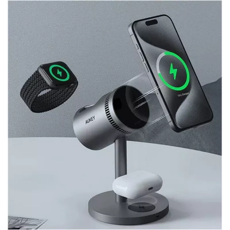 Ładowarka bezprzewodowa 3w1 z chłodzeniem LC-MC311A 15W Qi2 MagSafe + zasilacz 30W PD