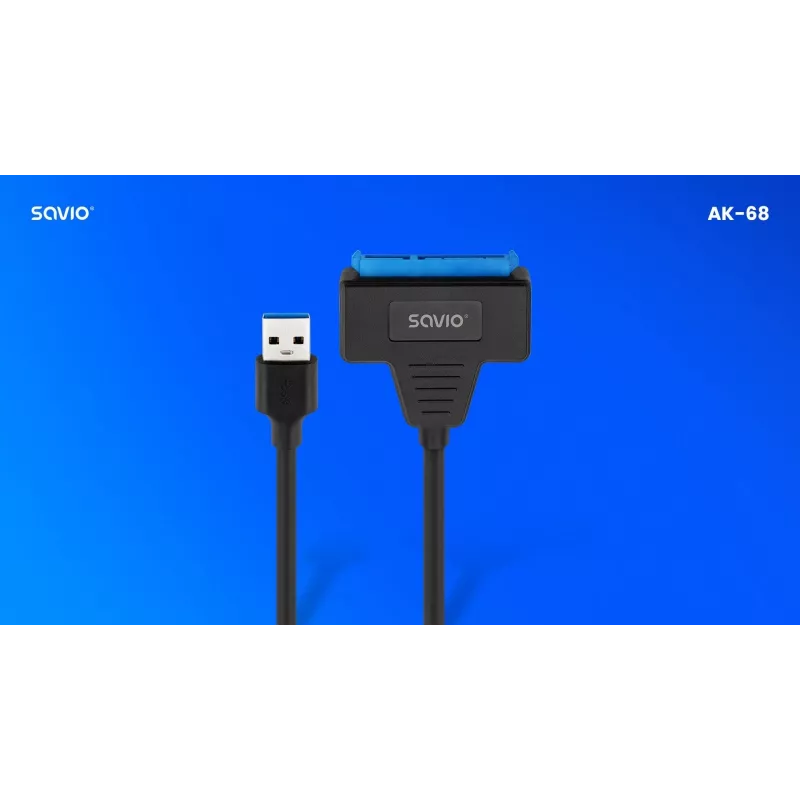 SAVIO kabel interfejsu SATA na USB 3.1 Gen 1 AK-68, gniazdo SATA na wtyk USB-A, 5 Gbit/s, 0,25 m, czarny