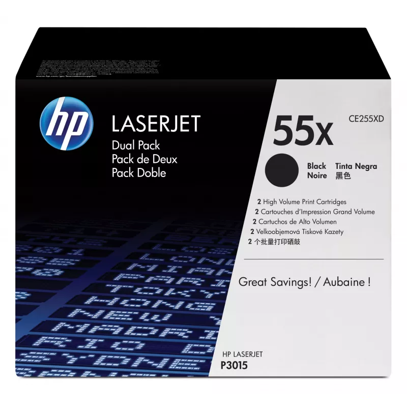 HP 55X zestaw 2 szt. Czarny oryginalny toner LaserJet o wysokiej wydajności