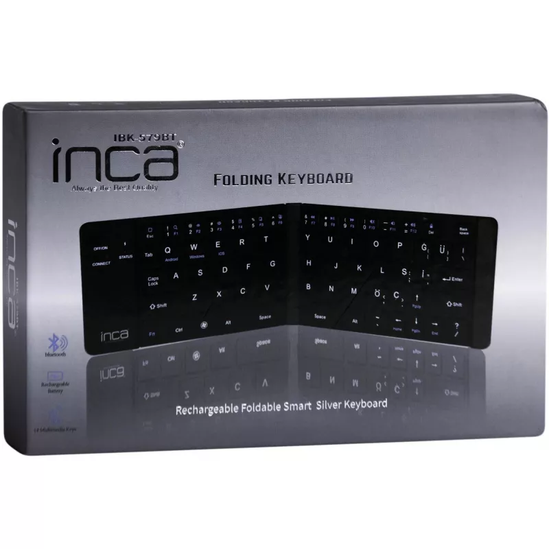 Klawiatura bezprzewodowa Inca IBK-579BT Bluetooth 66 klawiszy Metaliczne srebro