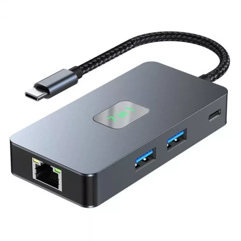 Adapter Hub USB-C (7w1) HDMI USB SD/TF RJ45 (2500 Mb/s) PD