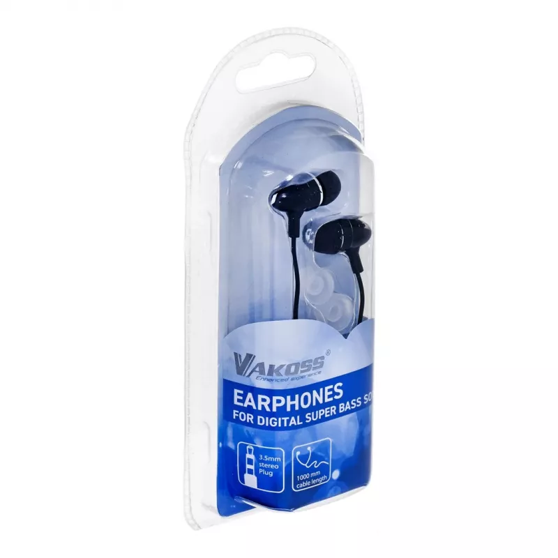 Słuchawki przewodowe douszne VAKOSS LT-437EX, binauralne, 3,5 mm, kabel 1 m, 32 Ω, 20–20000 Hz, zamknięte, czarne