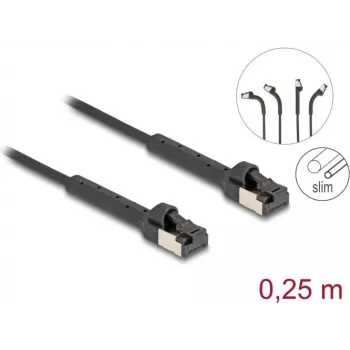 Kabel sieciowy DeLOCK RJ45 cienki Cat.6A U/FTP 0,25 m Czarny