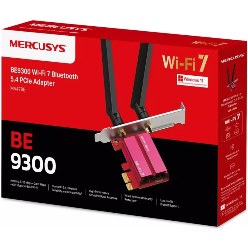 Karta sieciowa PCIe Tri-Band WiFi 7 MERCUSYS MA47BE — szybka łączność bezprzewodowa