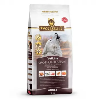 Sucha karma dla psa Wolfsblut VetLine Gastrointestinal Duck 12 kg — dieta weterynaryjna dla zdrowia układu pokarmowego, białko 20%, tłuszcz 10%