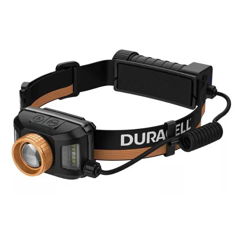 Latarka czołowa Duracell DH1500R — czarno-pomarańczowa, ładowalne światło bez użycia rąk