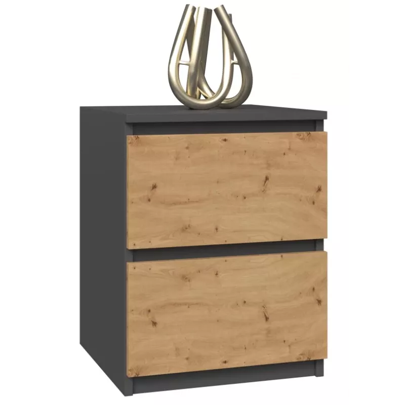 Topeshop W2 ANTRACYT/ARTISAN nightstand/Stolik nocny 2 szuflada(s) antracyt, dąb