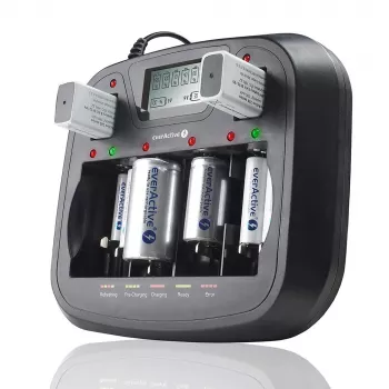 Ładowarka do akumulatorów everActive NC-900U Uniwersalna DC — ładuje AA, AAA, C, D, 9V, do 6 ogniw, czarna