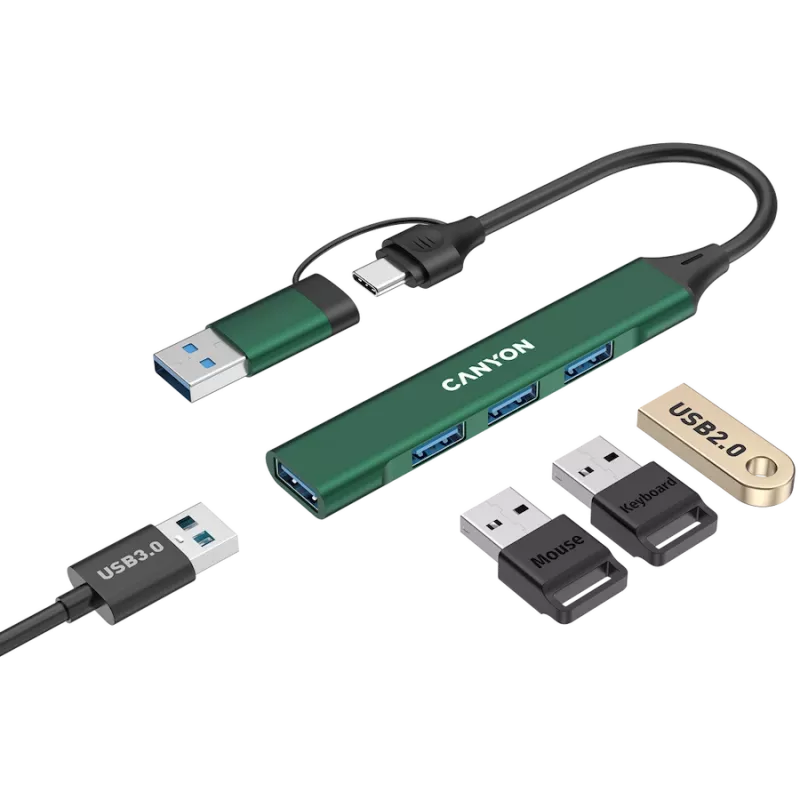 CANYON hub DS-02 4w1 USB-A/C Zielony