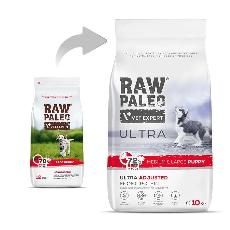 RAW PALEO Ultra Medium&Large Puppy Beef - sucha karma dla szczeniąt - 10 kg