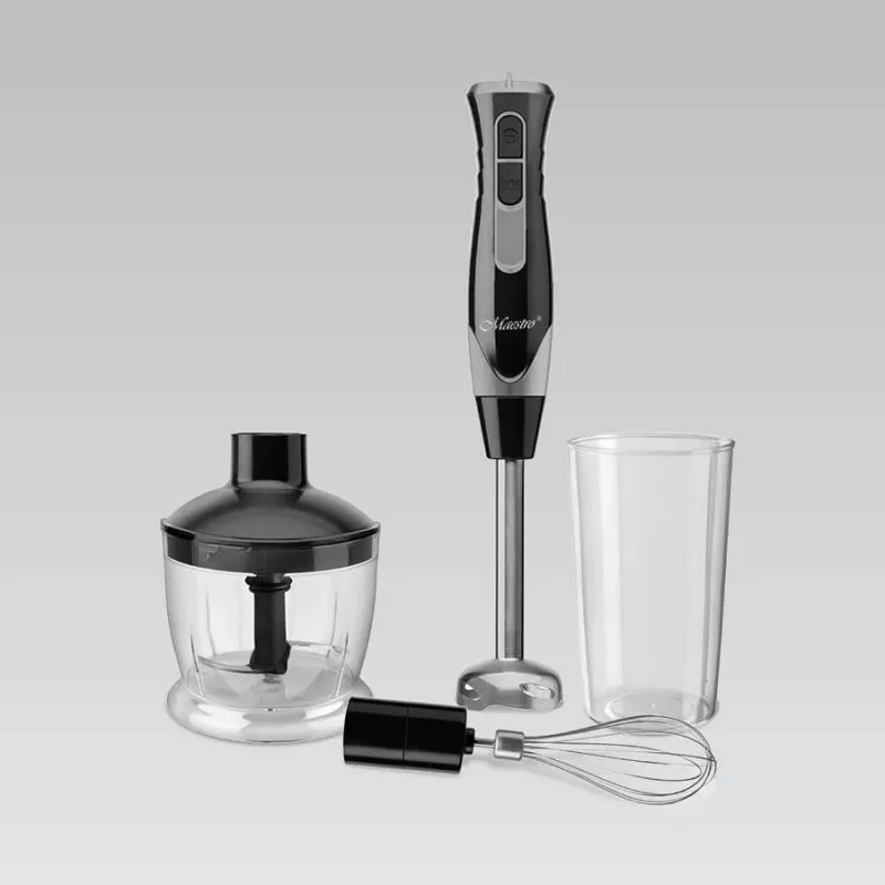 Blender ręczny Maestro MR-566, 500 W, 2 prędkości, turbo, trzepaczka, rozdrabniacz 600 ml, pojemnik do przechowywania 900 ml, stal nierdzewna