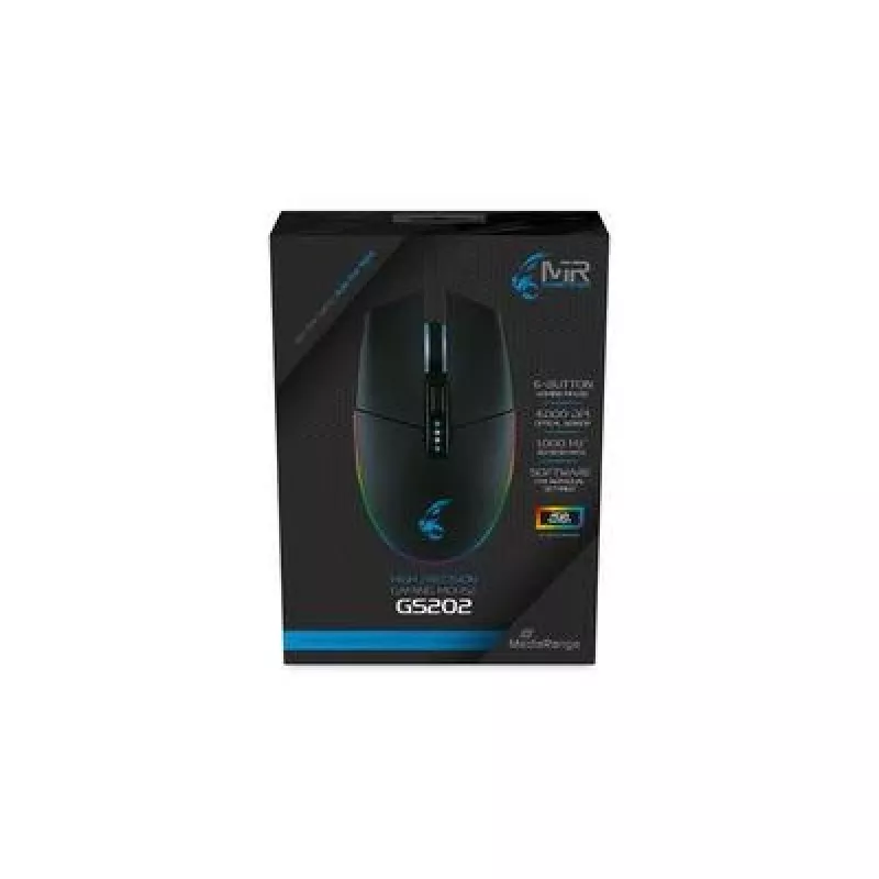 Mysz gamingowa MediaRange MRGS202 — praworęczna, optyczna, 4000 DPI, 6 przycisków, USB Type-A, czarna