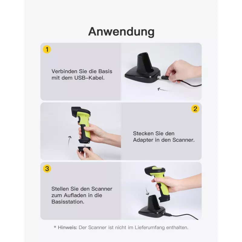 Skaner kodów kreskowych Inateck BS04001 2-w-1 bezprzewodowy USB akumulatorowy skaner ręczny