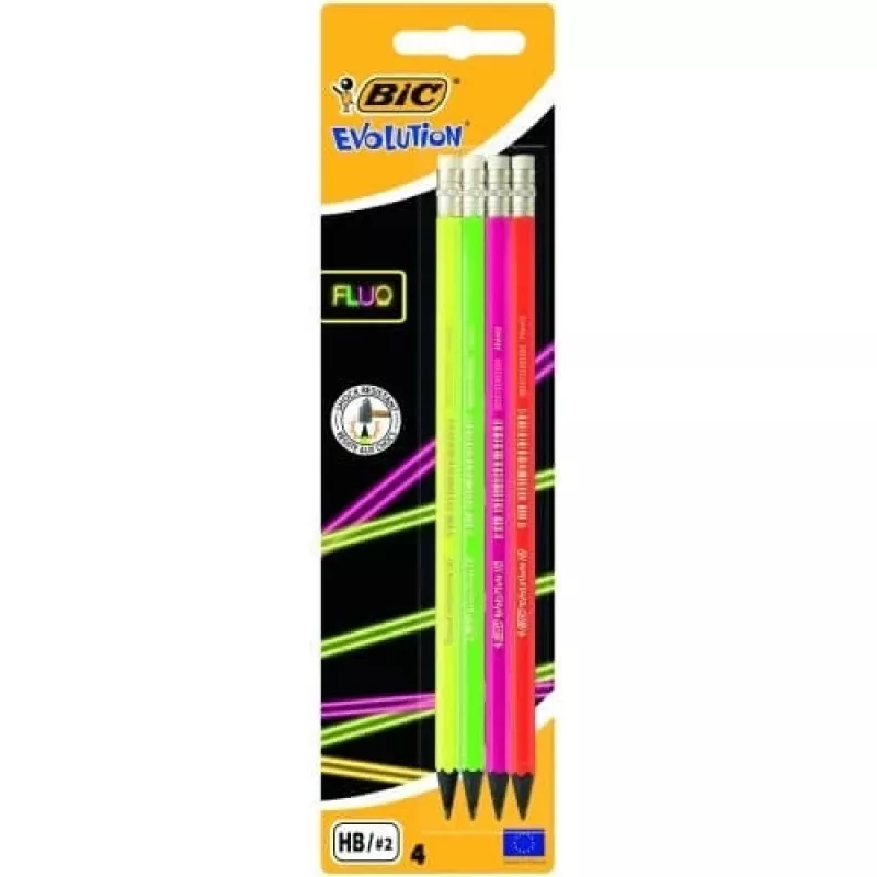 BIC ołówki EVOLUTION FLUO ERASER BL4 EU, zestaw 4 szt. 449046