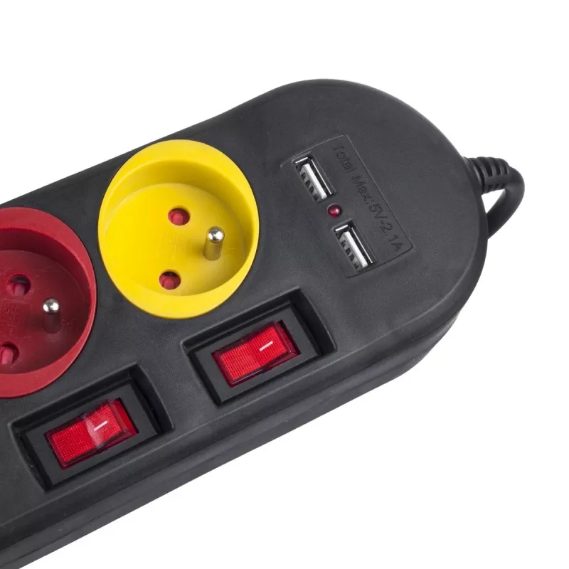Listwa zasilająca MACLEAN MCE229B — 4 gniazda AC, 2× USB-A, kabel 1,5 m, 10 A, typ F, wewnętrzna, czarna