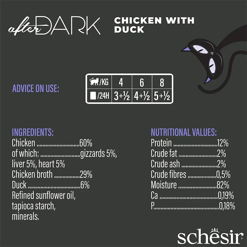 Mokra karma dla kota Agras Pet Foods Schesir after Dark Complete Brühe 80 g — kurczak, bez zbóż, glutenu i soi