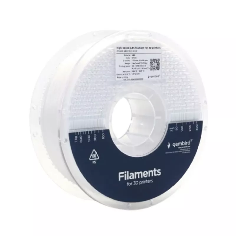 Filament GEMBIRD ABS 1,75 mm 1 kg — biały, kompatybilny z każdą marką