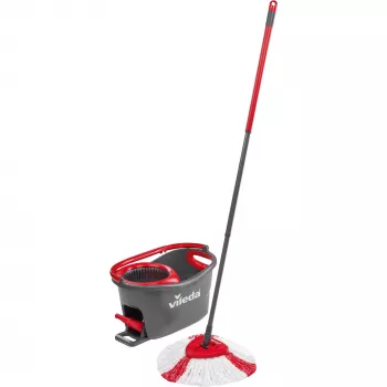 Mop VILEDA EasyWring & Clean Turbo, czerwone wiaderko z technopolimeru, zdejmowana nadająca się do prania głowicą z mikrofibry, do twardych podłóg